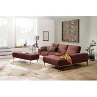 W.SCHILLIG Ecksofa run, Designsofa mit tollem Sitzkomfort, L-Form, mit Holzsockel, Füße in Bronze pulverbeschichtet, Breite 299 cm rot