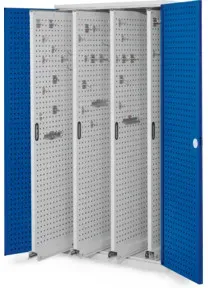 Kappes Vertikalschrank RasterPlan Mod. 83 RAL 7035/5010 Tür innen Lochplatten. mit Ausstattung
