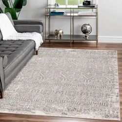 Teppich SEHRAZAT "Lexa 5000", grau, B:120cm H:9mm L:170cm, Kunstfaser, Teppiche, elegantes Vintage Design, prachtvoller 3D-Effekt