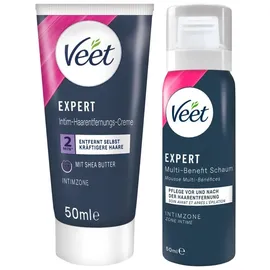 Veet EXPERT Intim-Haarentfernungs-Set, Intim-Haarentfernungscreme + Multi-Benefit Schaum, 100ml
