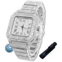 Halukakah Diamanten-Gold-Uhr Iced Out für Jungen,Teenager,Kinder - Platin Platiniert,40mm Quadrat Zifferblatt,Japanisches Quarzwerk - 20cm Länge,mit Anpassungswerkzeug - für Geburtstage,Partys