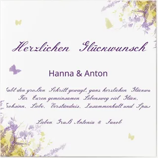 Glückwunschkarte zur Hochzeit selbst gestalten - Schmetterling in Lila - Weiß | Wunderkarten.de