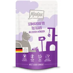 MJAMJAM Quetschies 125g Beutel Katzennassfutter 12 x 125 Gramm schmackhafter Truthahn an leckeren Möhrchen