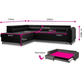 Sofnet Ecksofa mit Schlaffunktion und Bettkasten, Wohnlandschaft mit einstellbare Kopfstützen, Couch, Sofa, Bettsofa, Schlafsofa (Graphit (Kronos 22)