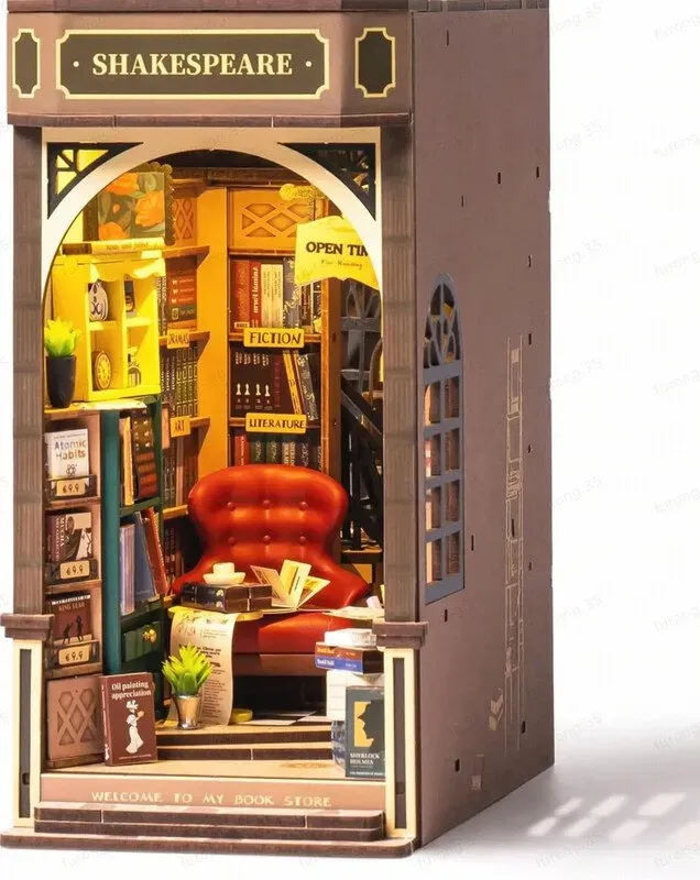 Robotime Rolife Buchnische Buchladen DIY 3D Puzzle Spielzeug, 11,4 x 19,5 x 21,8 cm, 1 Stück,Ausstattung mit Hauswaren und Regalen; Der bastelten Geschenke an Erwachsene und Jugendliche