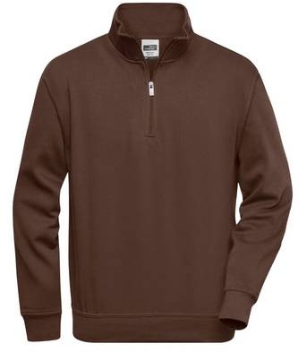 Workwear Half Zip Sweat Sweatshirt mit Stehkragen und Reißverschluss braun, Gr. L