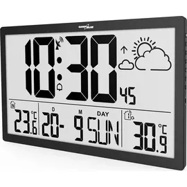 GreenBlue GB218 Wetterstation Digitale Wanduhr mit Außensensor, DCF-Uhr,