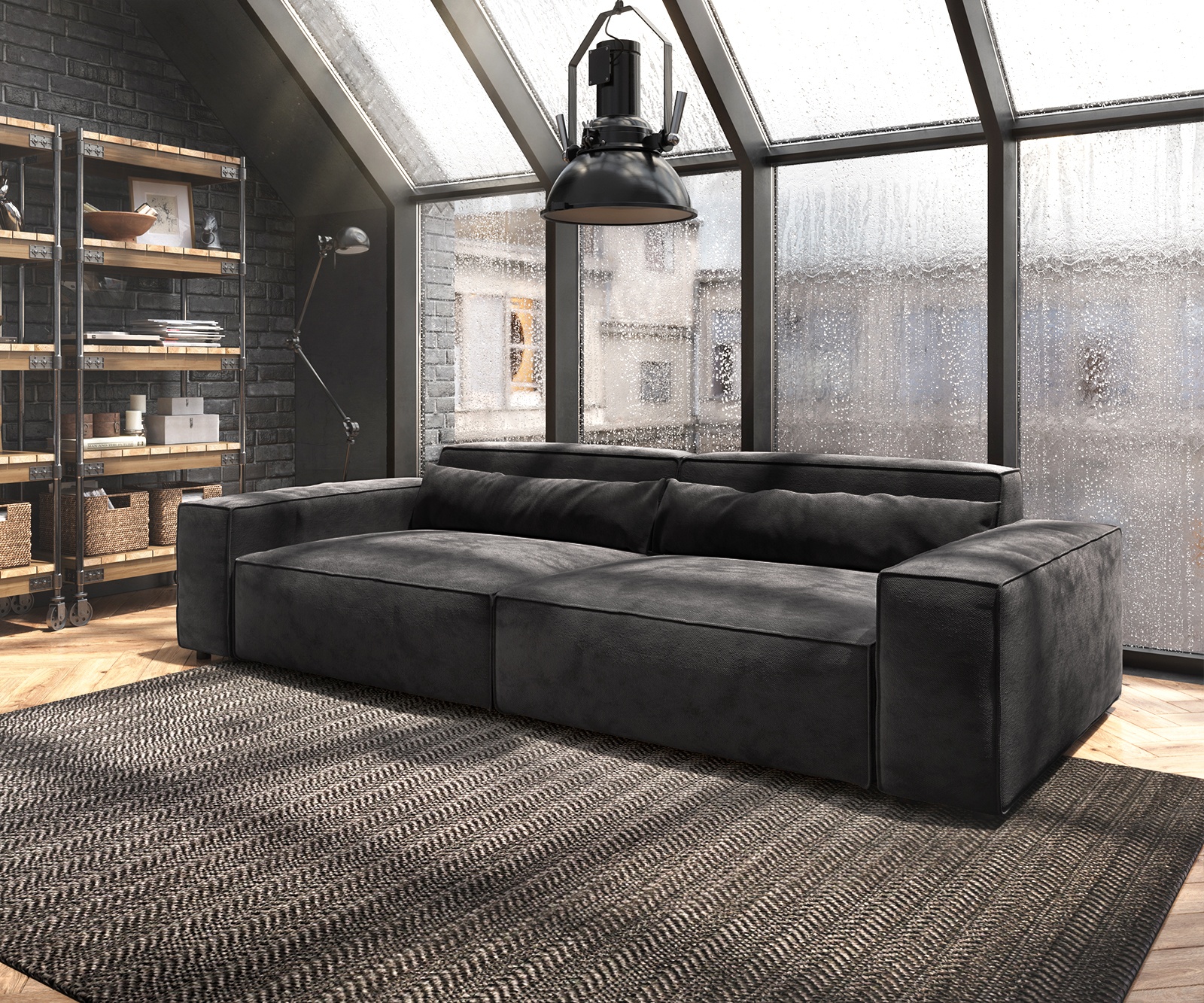 DELIFE Big-Sofa Sirpio XL 270x130 cm Microfibre Noir, Grands canapés