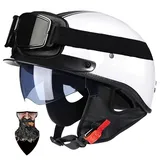 Halbschalenhelm Motorradhelm mit ABS-Schale ECE-zertifizierter Schnellverschluss und abnehmbarem Visier für Erwachsene | Chopper Helm, Mofa Helm Retro, JetHelm Halbhelm für Scooter