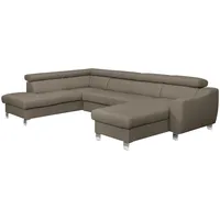 Livetastic Wohnlandschaft, Taupe, Textil, Leder, Echtleder, Rindleder, 5-Sitzer, U-Form, 315x208 cm, Made in EU, Bettkasten erhältlich, Lederauswahl, Bettfunktion Rücken echt, Wohnzimmer, Sofas & Couches, Wohnlandschaften, Wohnlandschaften in U-Form