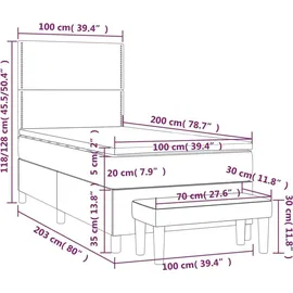 vidaXL Boxspringbett 100 x 200 cm Hellgrau