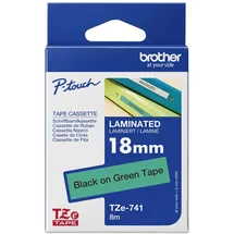 Brother TZe-741, Schwarz auf Grün - Rolle (1,8 cm 8 m)