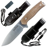 JEO-TEC No21 Messer mit feststehender Klinge für Outdoor Survival Bushcraft Jagd und Angeln, 11,5 cm Klinge, Scheide und Feuerstahl, Handgefertigt in Spanien, Full Tang Knife