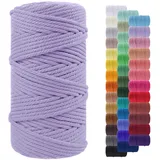 Makramee Garn 5mm x 100m, LEREATI Baumwollkordel 5mm Baumwollseil Farbig Baumwollschnur Baumwollgarn, Dicke Makramee-Garn Geflochten für Makramee Wandbehang, Hängepflanze, Deko (Violett)