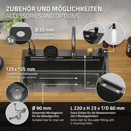 ML-Design Spülbecken Edelstahl 75x46 cm Anthrazit Rechteckig,
