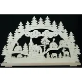 schwibbola holzkunst aus dem erzgebirge Schwibbogen mit Haus Kirche Waldtiere und Beleuchtung BxHxT 70x43x7cm NEU Lichterbogen Fensterbogen Spitzbogen Erzgebirge Seiffen Weihnachten Licht Holz Dekoration Beleuchtung
