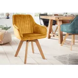 riess-ambiente Polsterstuhl LIVORNO senfgelb/natur – Samt, drehbar, Holz-Beine, mit Armlehne (Einzelartikel, 1 St), mit 180° Drehfunktion und Autoreturn – ideal für Dein Esszimmer gelb