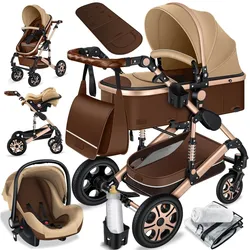 KESSER® Loops 3 in 1 Kinderwagen Kombikinderwagen Komplettset incl. Babywanne & Buggy Sportsitz & Auto-Babyschale - Voll-Gummireifen - Wickeltasche/Regenschutz/Kindertisch Set