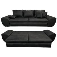 Big Sofa mit Schlaffunktion und Bettkasten XXL Couch im Vintage Look in Schwarz