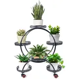 Pflanzenregal aus Metall, 6 Töpfe Blumenregal Pflanzenhocker, Mehrstöckig Blumenständer Pflanzenständer mit 4*Universalräder, 72.5x31x76 cm, für Terrasse, Wohnzimmer und Schlafzimmer (Schwarz)