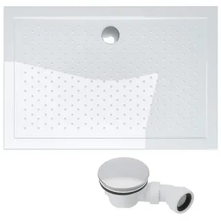 doporro Duschtasse Duschwanne Lucia04 75x120x4 flach inkl. Ablaufgarnitur aus Acryl Weiß mit Anti-Rutsch Profil und DIN-Anschlüssen auch für