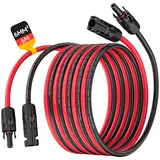 SORLPV SOLARKABEL 6MM2, PV VERLÄNGERUNGSKABEL 6M MIT BUCHSEN UND SOLARSTECKER, 10AWG SOLARKABEL VERLÄNGERUNG, IP68 WASSERDICHTEM PHOTOVOLTAIK KABEL STECKER FÜR SOLARSYSTEME (ROT/SCHWARZ)