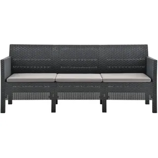 vidaXL 3-Sitzer Gartensofa mit Kissen Anthrazit PP Rattan