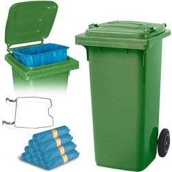 BRB 120 Liter Mülltonne grün mit Halter für Müllsäcke, inkl. 250 Müllsäcke