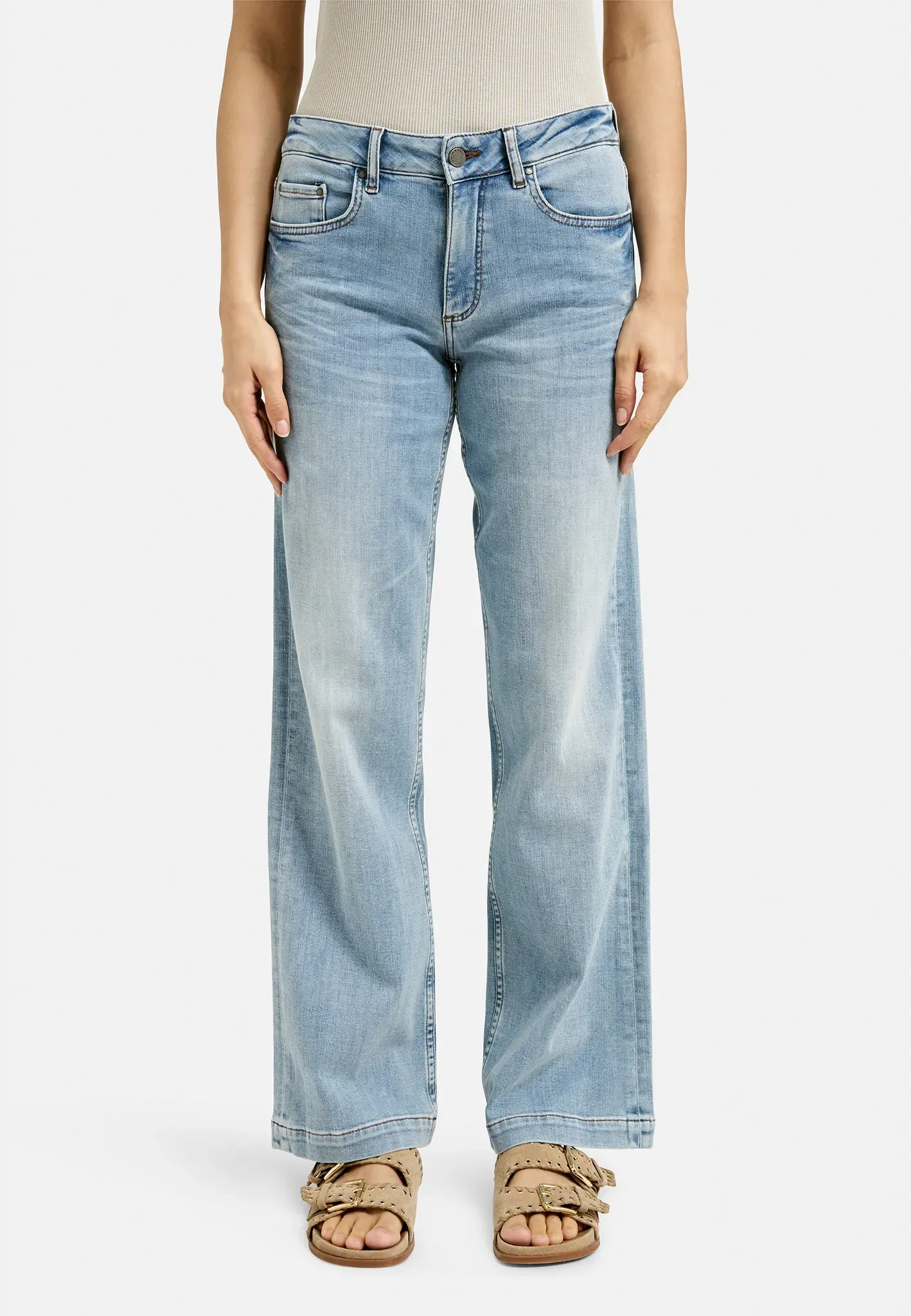 Straight-Jeans SMITH & SOUL, Damen, Gr. 31, Länge 32, light denim, Denim/Jeans, Obermaterial: 94% Baumwolle, 6% Elasthan, straight fit lang, Jeans Straight-Jeans, Wide Leg, Mid Rise