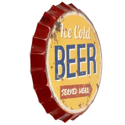 Moritz Deko Blechschild Kronkorken Ice Cold Beer Served here gelb