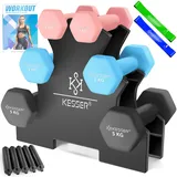 Kesser KESSER® Hantel-Set, 3 Paar, 1kg - 5kg, 12kg oder 18kg kurzhanteln mit Ständer Aufbewahrung, Fitnessstudio, Krafttraining, Hantelset rutschfeste Neopren, Mit Übungsheft, 2x Fitnessbänder