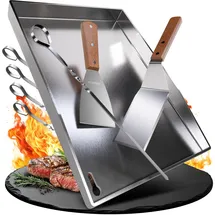 wildgård WILDGÅRD® Grillplatte - Plancha Grill Platte aus dickem & rostfreiem Edelstahl – 30 x 20 cm – für BBQ Gasgrill & Kohlegrill geeignet +PLUS: 2x Grillspachtel & 5x Spieße