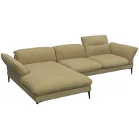 Ecksofa FLEXLUX "Salino, Funktionssofa mit Recamiere, Relaxsofa, Ecksofa", gelb (mustard gelb), B:307cm H:88cm T:182cm, 62% Polyester, 17% Cotton, 14% Viscose, 7% Linen, Sofas, Sofa mit Arm- und Kopfteil-Verstellungen, Kaltschaum & Stahl-Wellen