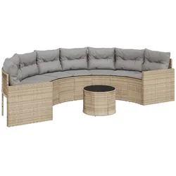 vidaXL Gartensofa mit Tisch und Kissen Halbrund Beige Poly-Rattan
