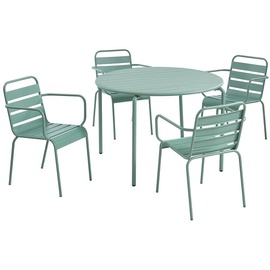 MYLIA Garten-Essgruppe: Tisch D. 110 cm + 4 stapelbare Sessel - Metall - Grün - MIRMANDE von MYLIA