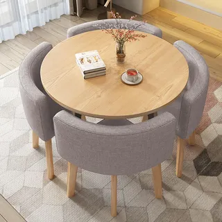 Taifuan Runder Esstisch, KüChentisch, 80 cm Schlichter Büro-Esstisch Mit 4 StüHlen, moderner runder Küchentisch und Stoffstühle, platzsparendes Tischset für Zuhause und Büro