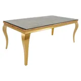 Esstisch VELENA – Rechteckig 200 cm – Teakholz, Glas und goldenes Stahl – Barock-Chic-Stil - Gold