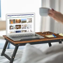 Relaxdays Laptoptisch für Bett & Couch, klappbarer Betttisch, Bambus, höhenverstellbar, Betttablett, Dunkelbraun/schwarz