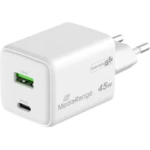 MediaRange 45W USB-A, USB-C GaN Schnellladegerät, weiß