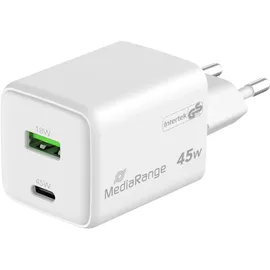 MediaRange 45W USB-A, USB-C GaN Schnellladegerät, weiß