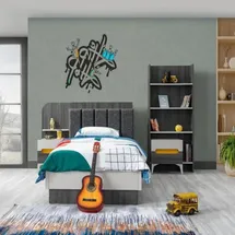 xlmoebel Kinderzimmer Kinderbett Bett Nachttisch Buecherregal Holz Möbel grau