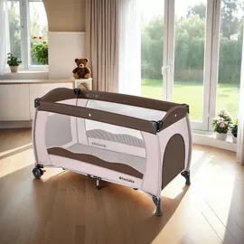 Tectake tectake® Kinder Reisebett klappbar, 2 Rollen mit Bremsen, inklusive Tragetasche, 126 x 65 x 80 cm