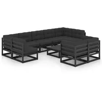 vidaXL 10-tlg. Garten-Lounge-Set mit Kissen Schwarz Massivholz Kiefer