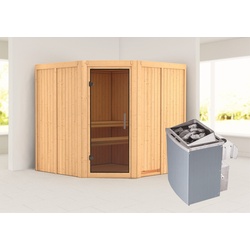KARIBU Sauna Jarin ohne Zierkranz und Beleuchtung am Dach Ofen 9 kW integr. Strg