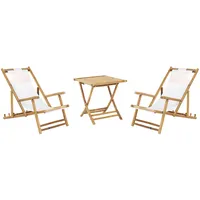 Beliani Balkonset hellbraun Bambusholz Textilbespannung cremeweiß 2 Liegestühle 1 Couchtisch für Garten für Terrasse -