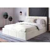 home collective Polsterbett, Bett mit Stauraum, Stauraumbett mit Lattenrost gepolstert Bett mit Kopfteil Doppelbett | Gasdruckfedern... - Beige