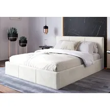 home collective Polsterbett, Bett mit Stauraum, Stauraumbett mit Lattenrost gepolstert Bett mit Kopfteil Doppelbett | Gasdruckfedern... - Beige