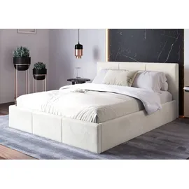home collective Polsterbett, Bett mit Stauraum, Stauraumbett mit Lattenrost gepolstert Bett mit Kopfteil Doppelbett | Gasdruckfedern... - Beige