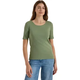 Cecil Basic T-Shirt mit Rundhals in Unifarbe deep Matcha Green M