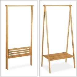 Relaxdays Kleiderständer Bambus, klappbarer Garderobenständer m. Ablage, platzsparend, Flur, HBT 170 x 83 x 56 cm, natur